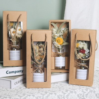 Travel Agency Delight Goddess Day Gift Carnation Dried Flower Bouquet in Glass Bottle