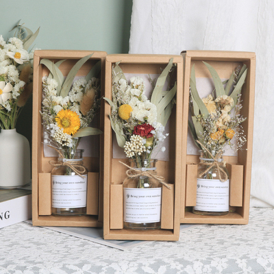 Travel Agency Delight Goddess Day Gift Carnation Dried Flower Bouquet in Glass Bottle