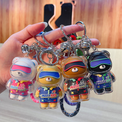 2 Color Graphics Printing Cool Bear Keychain Acrylic Doll Keychain for Office Products