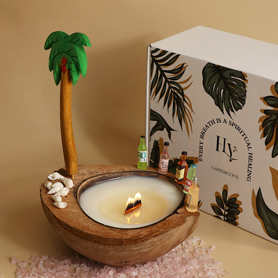Customer's Logo Coconut Shell Aromatherapy Candle Gift Box Summer Island Fragrance