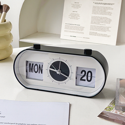 Hotel and Resort Manual Button Desktop Alarm Clock with Creative Page Flipping Calendar