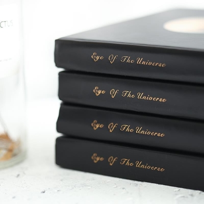 Customer's Logo Minimalist Hardcover Black Inner Page Notebook Wooden Planet Graffiti Black Cardbook for Employee Gift
