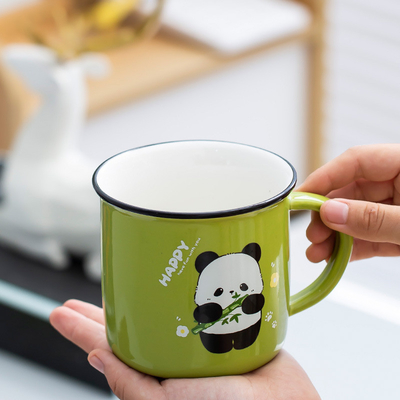 Employee Welfare Gift Cute Panda Cartoon Ceramic Water Cup with UV and Color Printing