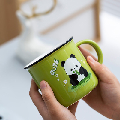 Employee Welfare Gift Cute Panda Cartoon Ceramic Water Cup with UV and Color Printing