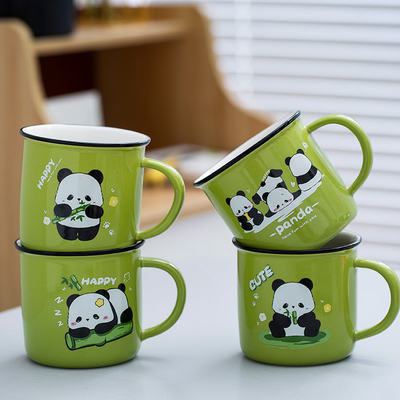Employee Welfare Gift Cute Panda Cartoon Ceramic Water Cup with UV and Color Printing