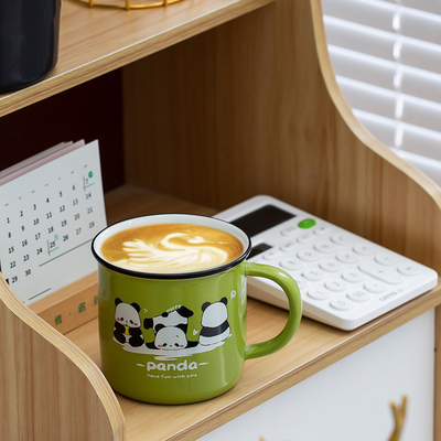 Employee Welfare Gift Cute Panda Cartoon Ceramic Water Cup with UV and Color Printing