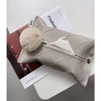 Presentation Gift Set Woven Leather Coffee Table Tissue Box with Silk Screen Printing