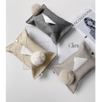 Presentation Gift Set Woven Leather Coffee Table Tissue Box with Silk Screen Printing