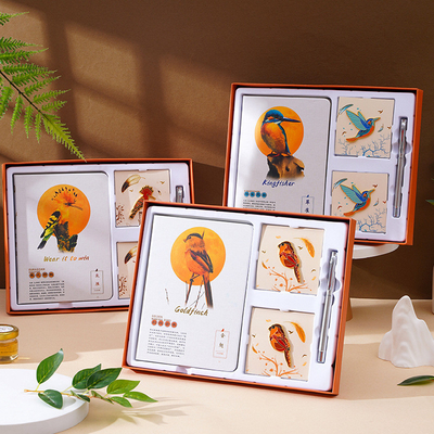 Customized Good Luck Bird Gift Box Set Notebook Brooches and Pen for Business Gifting