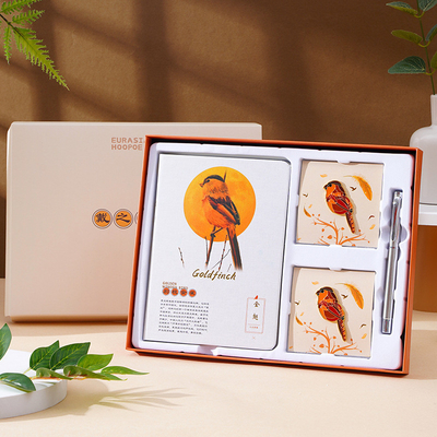 Customized Good Luck Bird Gift Box Set Notebook Brooches and Pen for Business Gifting