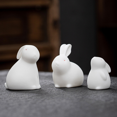 Indoor Tea Pet Ornaments Cute Jade Rabbit Ceramic Decor for Mid Autumn Festival Gifts
