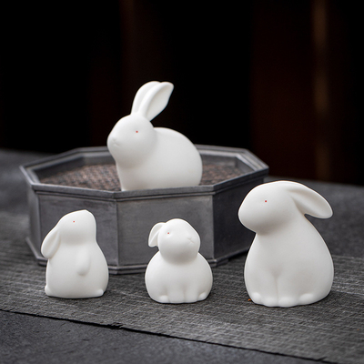 Indoor Tea Pet Ornaments Cute Jade Rabbit Ceramic Decor for Mid Autumn Festival Gifts