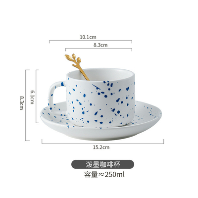 Exquisite Klein Blue Ceramic Flower Coffee Cup and Plate Set for Customized Logo Printing