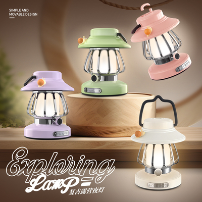 Customer's Logo Retro LED Camping Night Light Outdoor Portable Table Light and Pendant Light Activity Gift