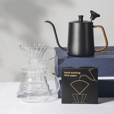 Coffee Utensils Gift Box 5-Piece Set with Hand Brewed Pot Filter Cup Sharing Pot Thermometer and Filter Paper
