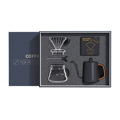 Coffee Utensils Gift Box 5-Piece Set with Hand Brewed Pot Filter Cup Sharing Pot Thermometer and Filter Paper