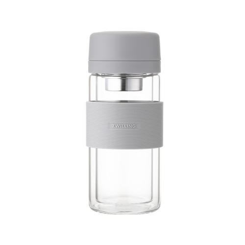 Double Glass Tea Filter Cup Grey Professional Office Product with Silk Screen Printing