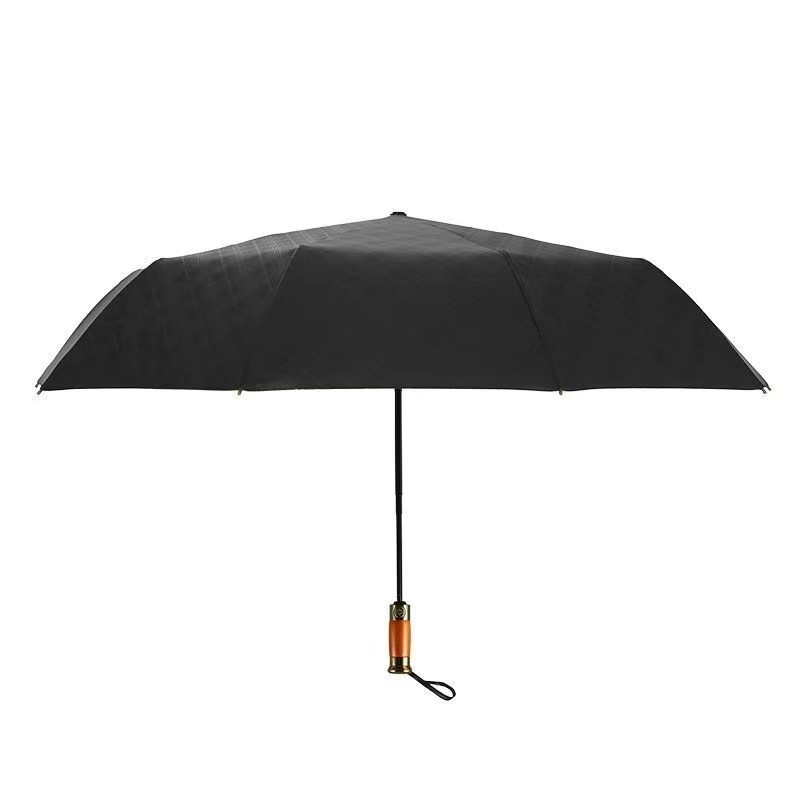 Custom Logo Cube Wooden Handle Business Folding Umbrella XN0023 with 2 Color Printing