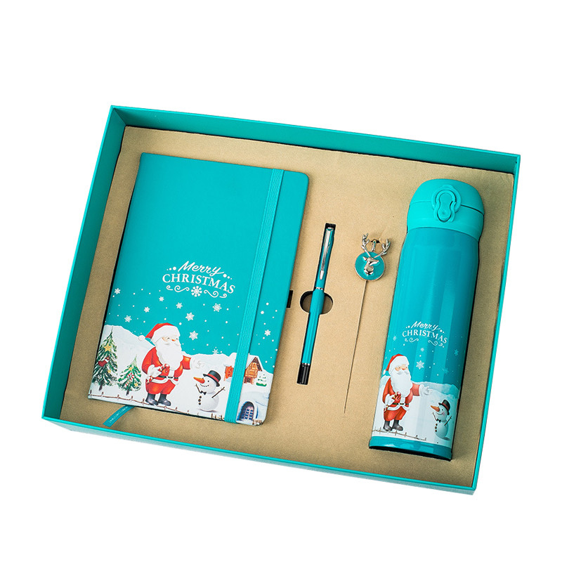 Christmas Gift Box Set of 4 Notebook Bookmark Pen Thermos UV Printing 1 Color Graphics