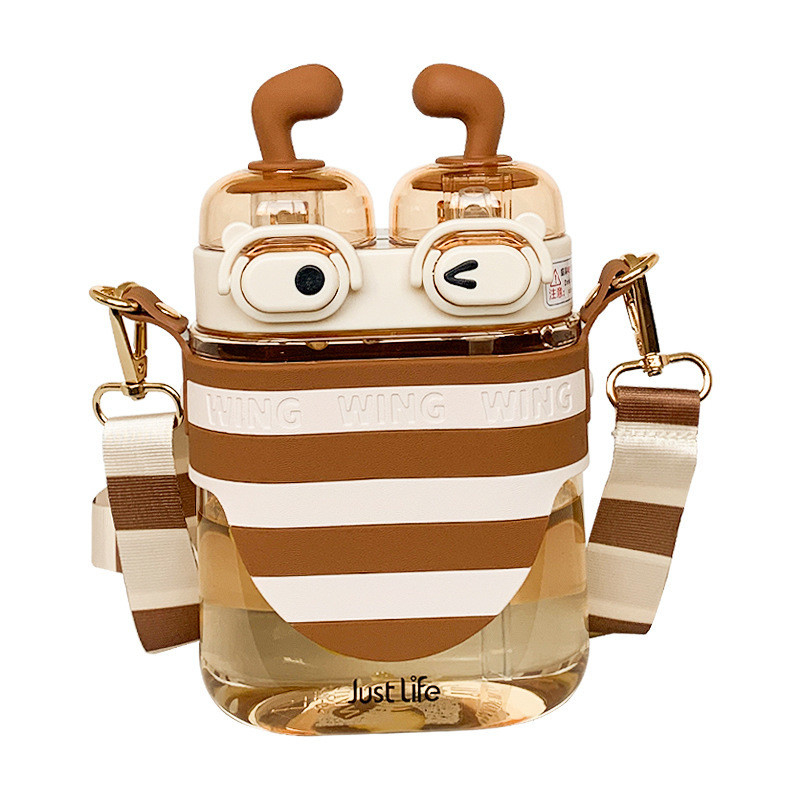Employee Welfare Gift Idea Cute Bee Plastic Straw Cup with Back Strap and Custom Logo