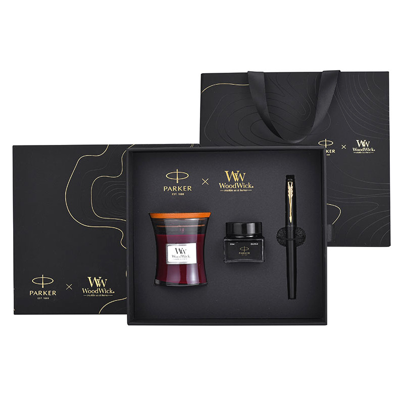 XL Entry-Level Black Gold Ink Pen WoodWick Aromatherapy Black Gift Set for Anniversary