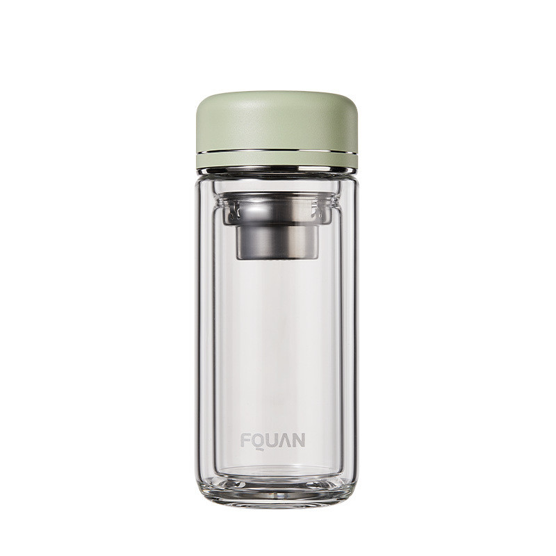 Practical High Borosilicate Double-Layer Glass Cup with Tea Partition and UV Printing