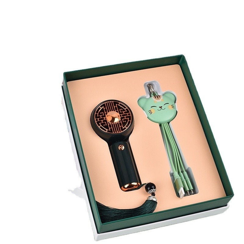Silk Screen Printing -Chic Business Gift Box with Small Fan and Zhaocai Cat Data Line