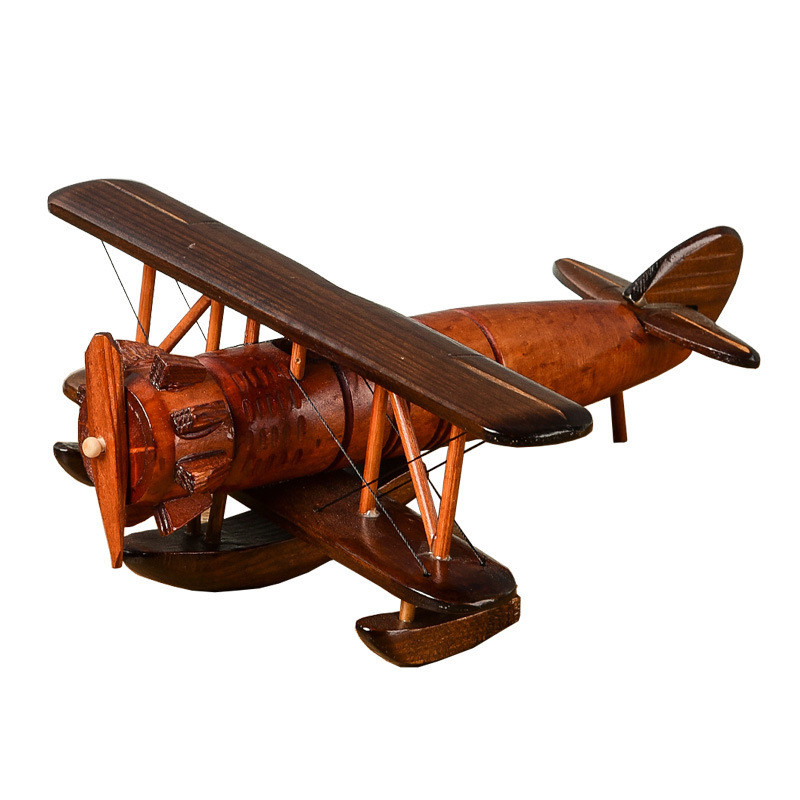 Silk Screen Printing Vintage Wooden Aircraft Model for Creative Home Desktop Decoration