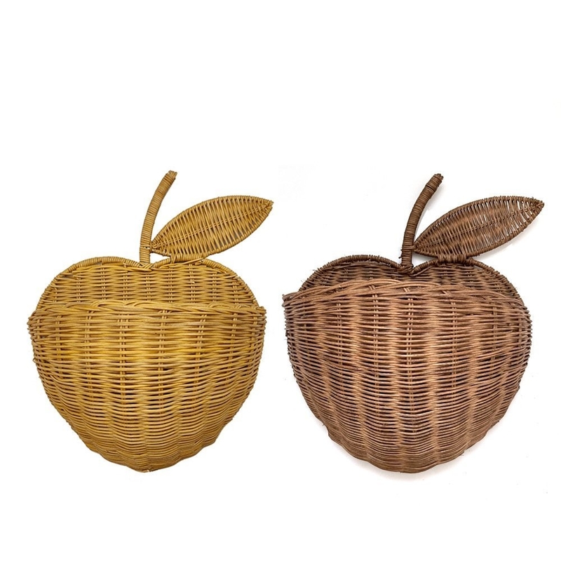 Silk Screen Printing Handmade Rattan Woven Apple Storage Basket for Home Organization