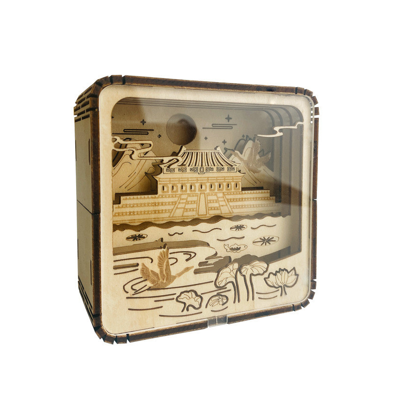 Museum Moonlight -Chic Wooden Carving Lamp A Unique 3D Nightlight with Color Printing