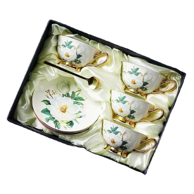 European Coffee Cup Set Bone Porcelain Flower Tea Cup Ceramic for Chic Usage Scenarios