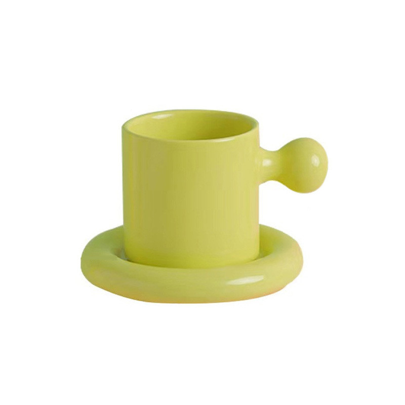 Exquisite Nordic Candy Egg Handle Ceramic Cup and Plate Set for Company Employee Gift
