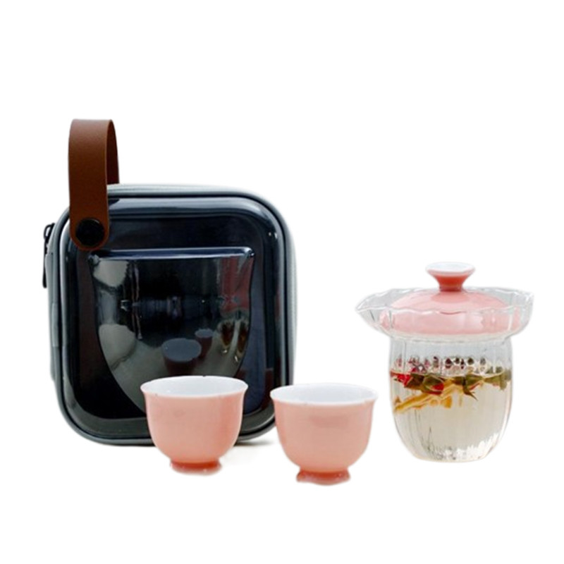 Hotel and Resort Sakura Pink Glass Travel Tea Set Portable Tea Bag One Pot Two Cups Goddess Day Souvenir Gifts