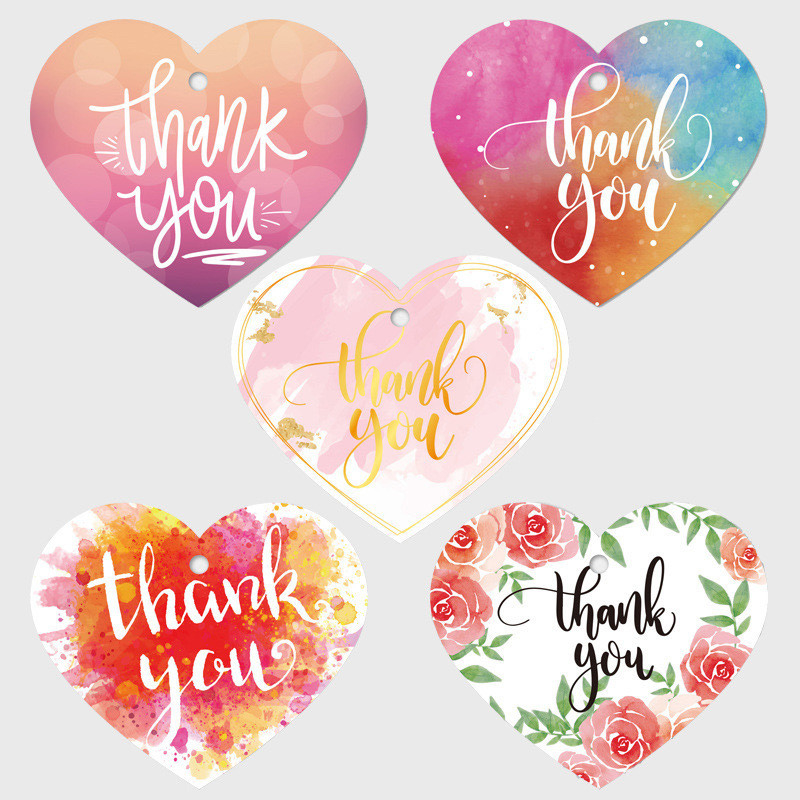 Heart-Shaped Perforated Thank You Card on English Copperplate Paper for Gift Packaging