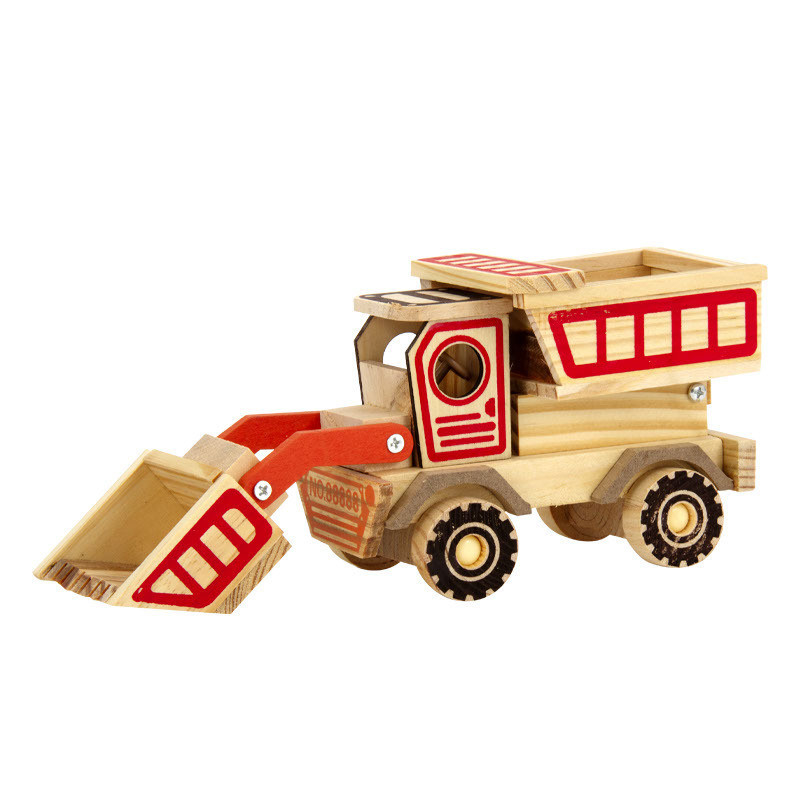 Travel Agency Decor Essential Handmade Wooden Bulldozer Model with 2 Color Print