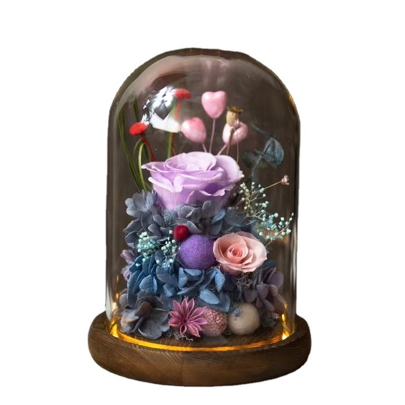 Elegant Eternal Flower Finished Rose Glass Cover Gift Box for Practical Birthday Gift