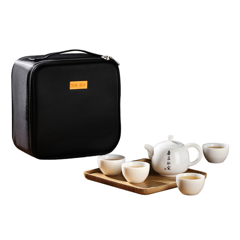 Elegant Dragon Boat Festival Souvenir Portable Tea Set with Pot Cups Tray Towel and Bag