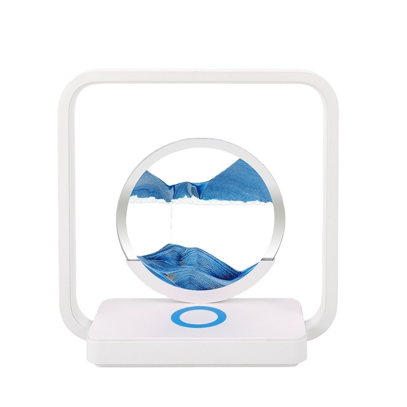 Wireless Charging LED Light USB Touch 3 Color Flowing Sand Painting Table Lamp for Unique Gift