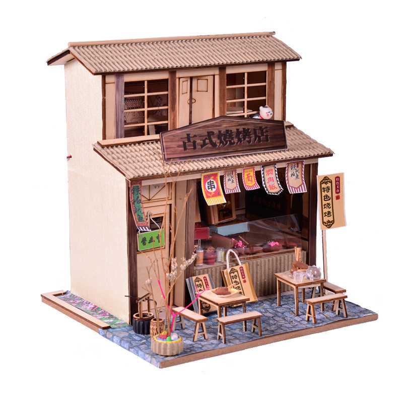 Hotel and Resort Chinese Style Retro DIY Cottage Barbecue Shop Attic Assembly Model Creative Handmade Gifts