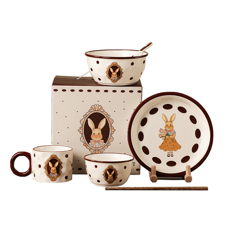 Easter Occasion Vintage Rabbit Ceramic Tableware Set with UV Printing Techniques