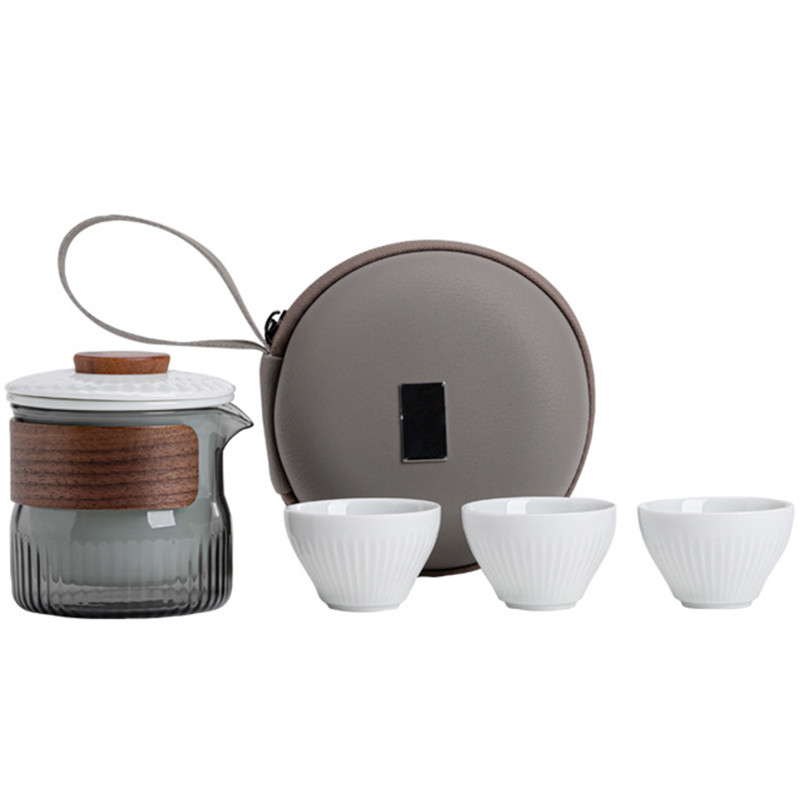 Presentation Gift Set Dongli Travel Express Cup Set Portable Round Bag One Pot Three Cup Business Tea Set Gift