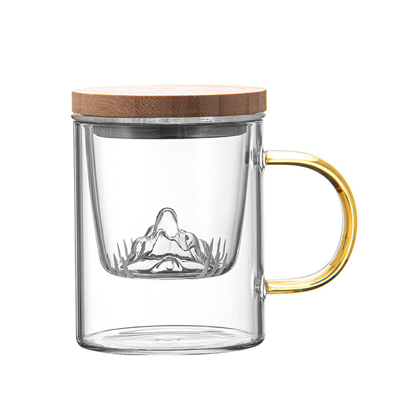 High Borosilicate Glass Cup Guanshan Bamboo and Wood Tea Cup Set for Business Giveaways