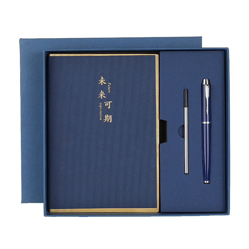 Yellow Business Leather Face Book Gift Box with Two Piece Set of Notebooks Signature Pen