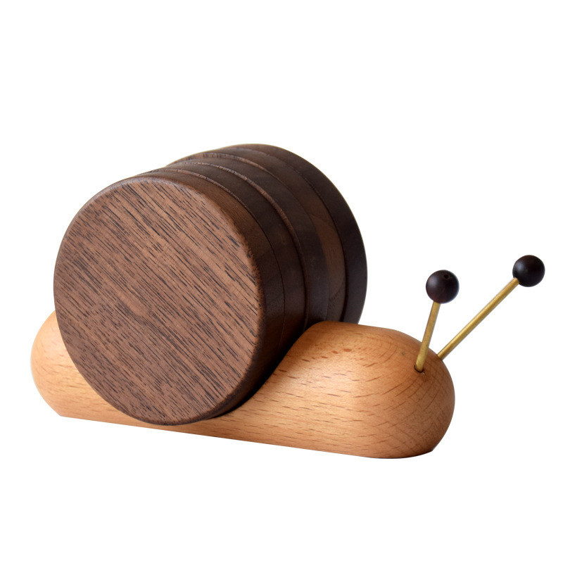 Cartoon Black Walnut Snail Cup Cushion Wood Tea Cushion for Insulation and Decoration