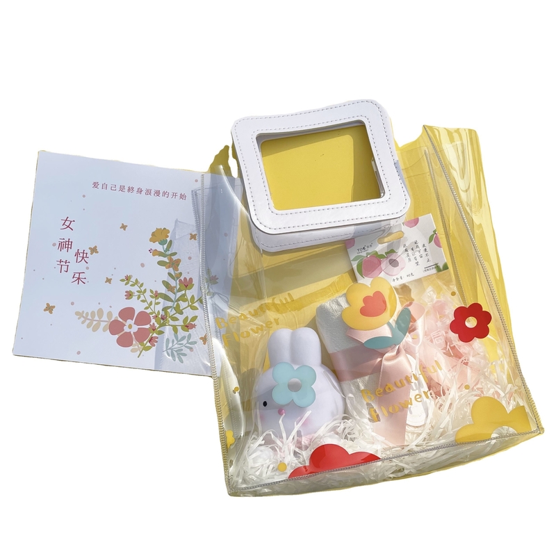 Goddess Festival PVC Printed Handbag Set Rabbit Night Light Bow Tassel Towel and White Peach Hard Candy