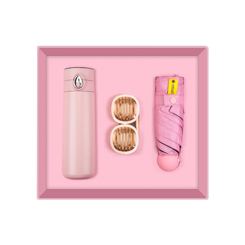 Summer Three-Piece Set Water Drop Digital Display Cup Neck Fan Folding Umbrella Gifts