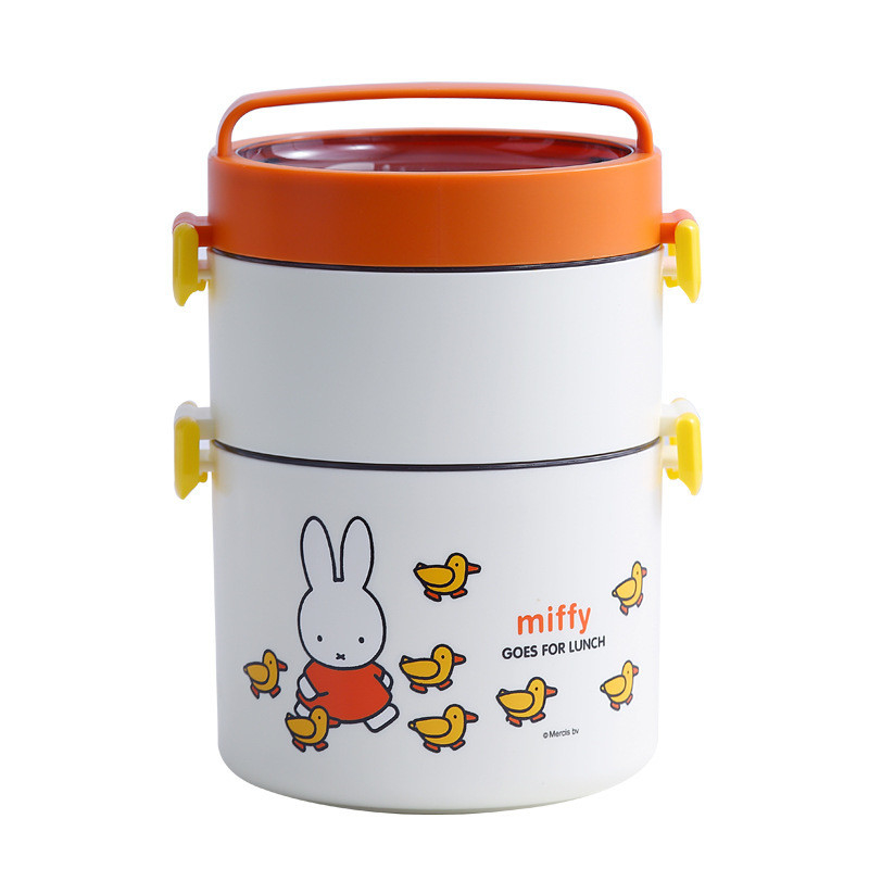 Double Layer Portable Lunch Box Cartoon Pattern Round Bento Box with Cute Design