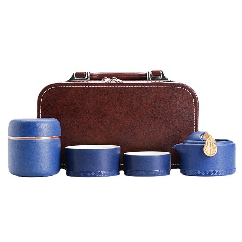 Collectible Fu Lu Storage Fast Cup Set in Portable Leather Gift Box for Custom Gifts