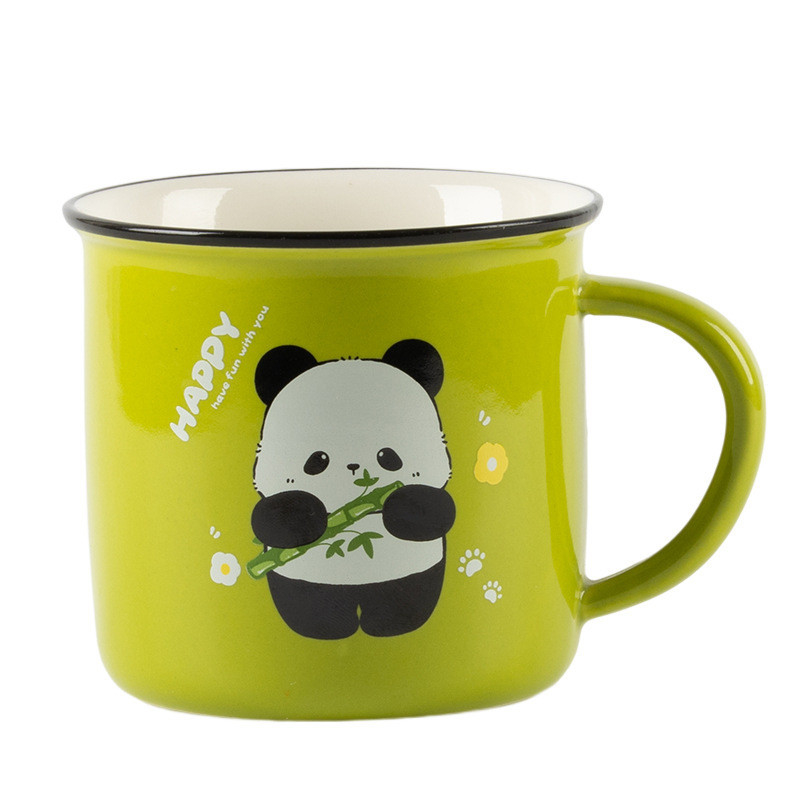 Employee Welfare Gift Cute Panda Cartoon Ceramic Water Cup with UV and Color Printing