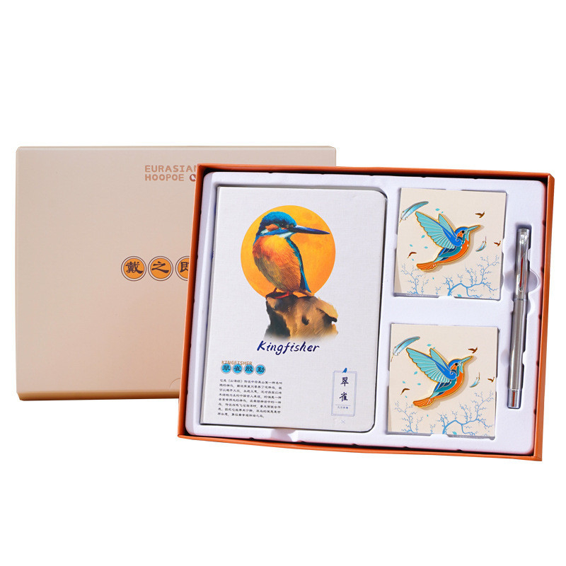 Customized Good Luck Bird Gift Box Set Notebook Brooches and Pen for Business Gifting